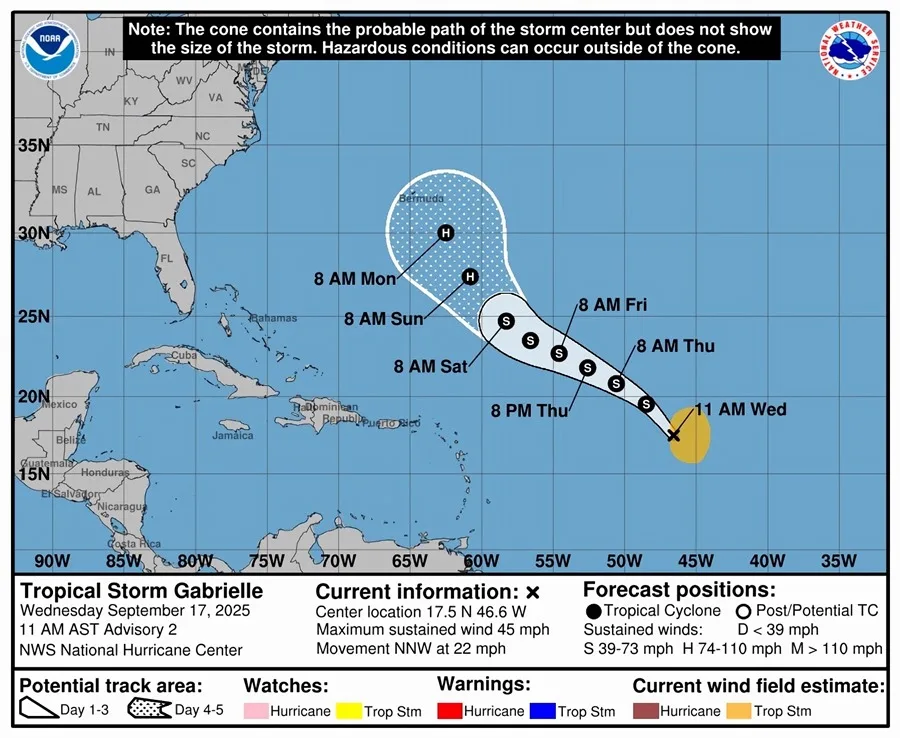 La tormenta Gabrielle surge en el Atlántico con la perspectiva de ser un huracán el domingo