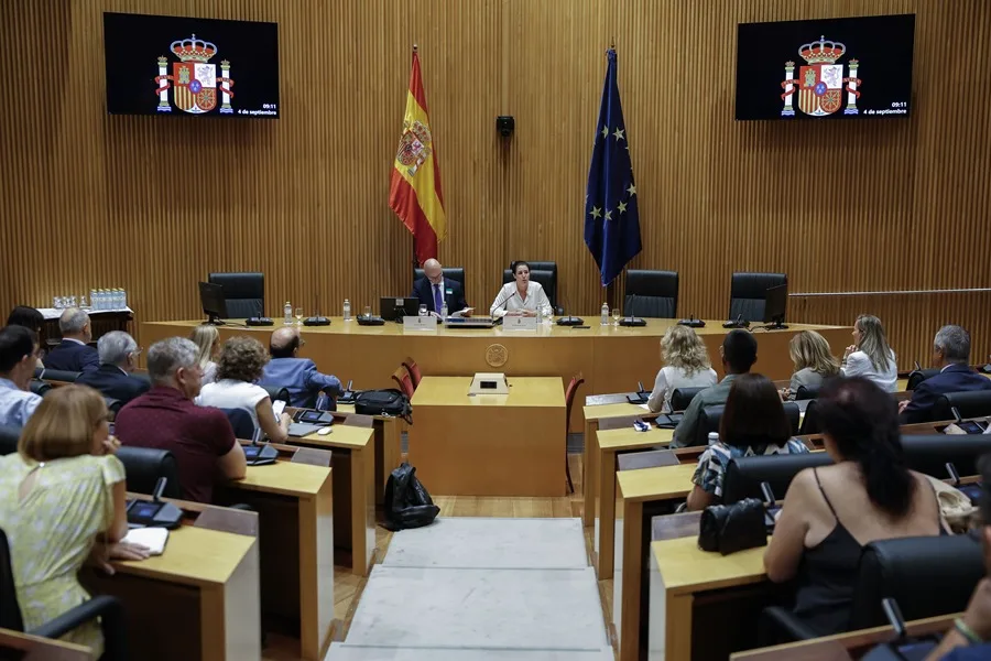 La diputada de Vox Rocío de Meer (c-d) y el vicepresidente de ANAVID, Jesús Muñoz (c-i), participan en unas jornadas impulsadas por Vox para negar la violencia machista.