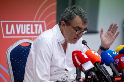 Javier Guillén, director de la Vuelta, durante la rueda de prensa de hoy en Madrid.