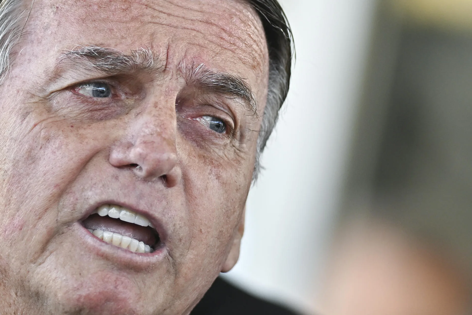 (FILE) Former Brazilian President Jair Bolsonaro (2019-2022) speaks during a press conference in front of the Federal Senate on Thursday in Brasilia, Brazil. July 17, 2025. EFE/Andre Borges