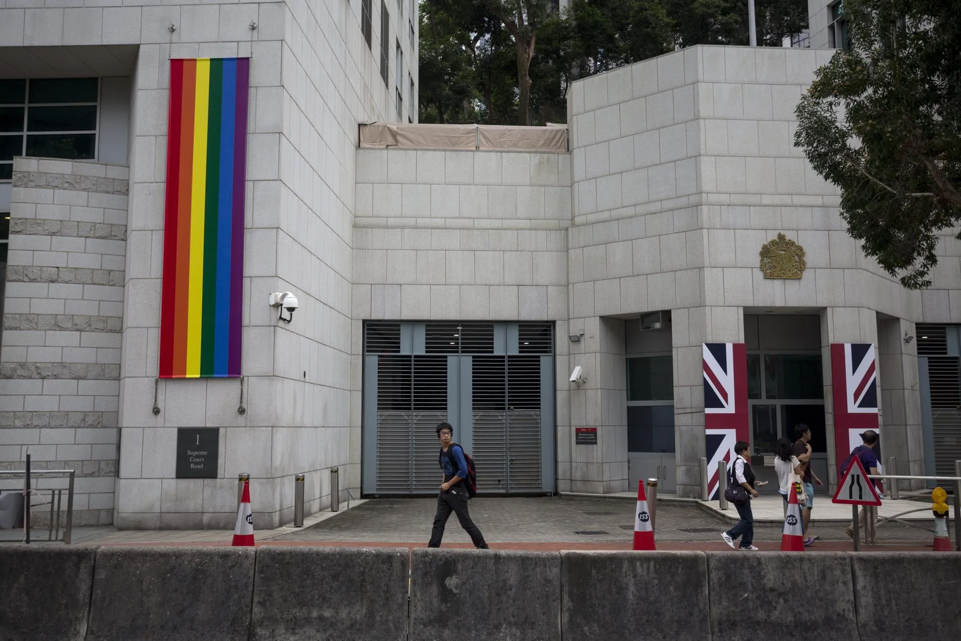 A rainbow flag, symbol of lesbian, gay, bisexual, and transgender (LGBT) community, hangs outside the British Consulate-General in Hong Kong, China, 07 November 2015. EFE-EPA/JEROME FAVRE/FILE