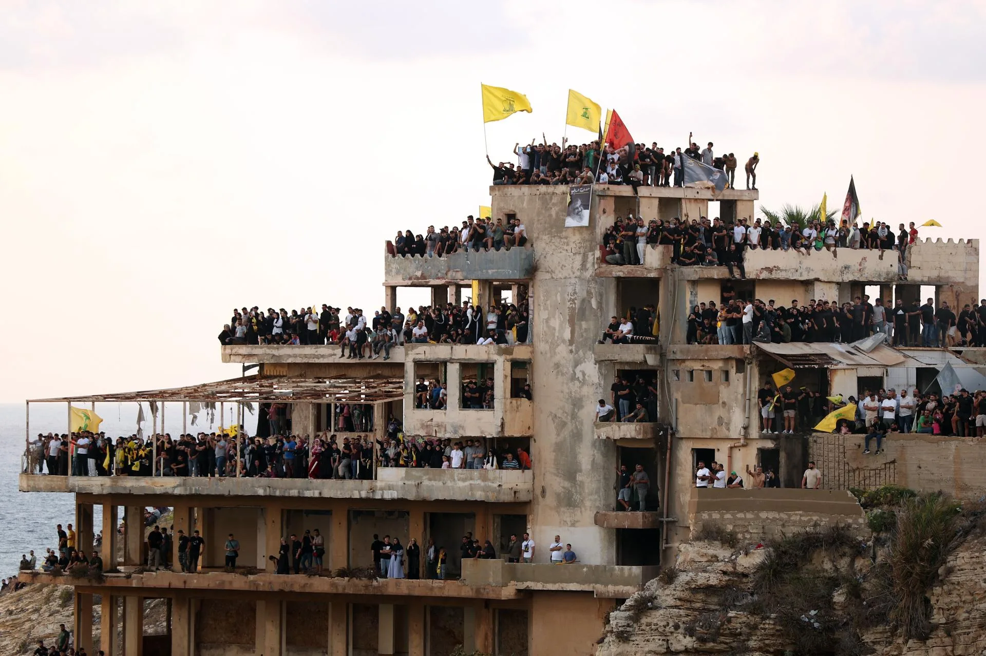 Supporters of Hezbollah gather for an event organized by Hezbollah to mark the first anniversary of the deaths of the late Hezbollah leaders Hassan Nasrallah and Hashem Safieddine in Beirut, Lebanon, Sep. 25, 2025. EFE/EPA/WAEL HAMZEH