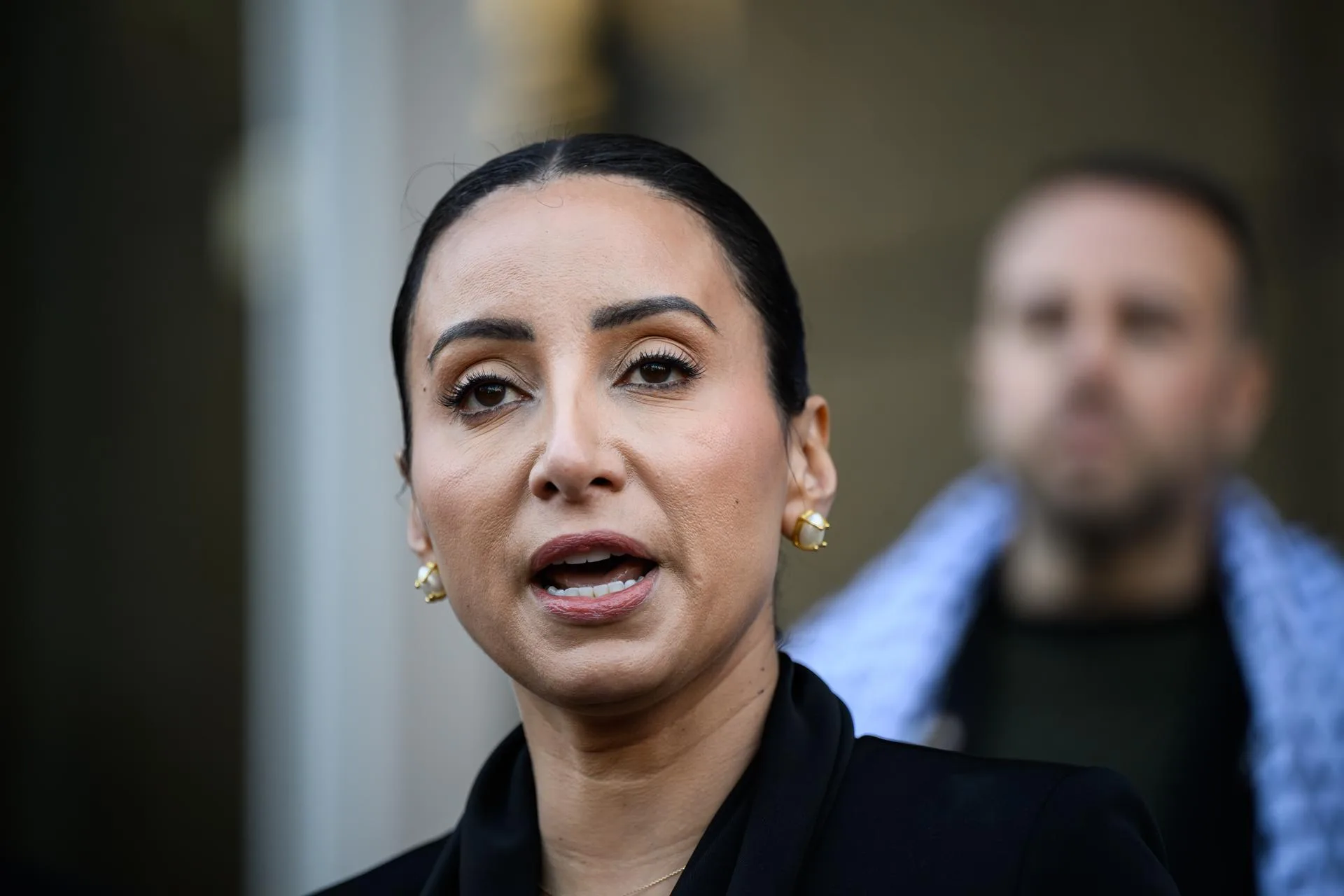 (FILE) Antoinette Lattouf speaks to the media during a doorstop at the Federal Court of Australia, in Sydney, Australia, 25 June 2025. EPA/BIANCA DE MARCHI AUSTRALIA AND NEW ZEALAND OUTEFE/