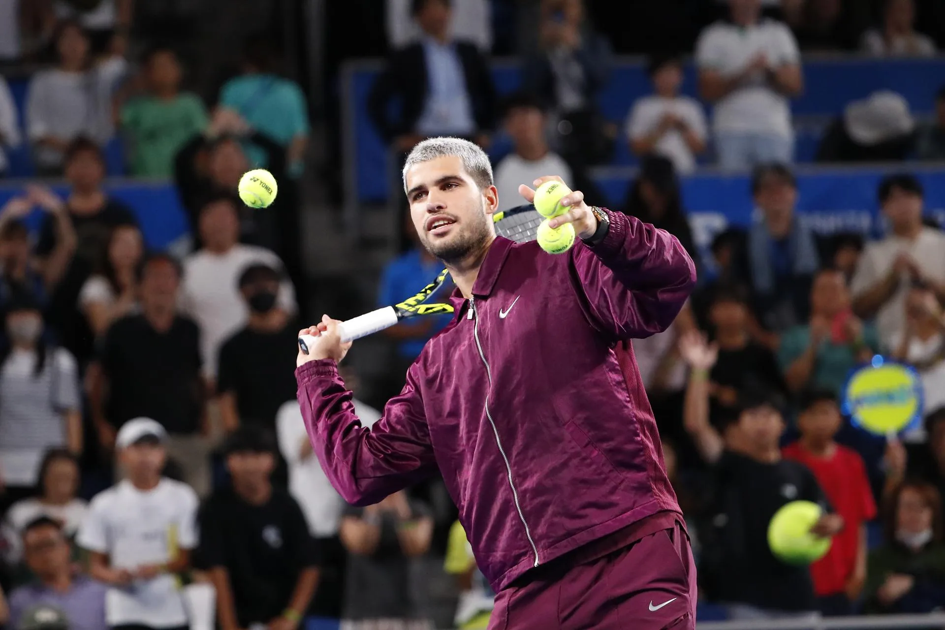 Carlos Alcaraz of Spain celebrates after winning his round of 16 match against Zizou Bergs of Belgium (not pictured) at the Japan Open tennis tournament at Ariake Colosseum in Tokyo, Japan, 27 September 2025. EFE-EPA/RODRIGO REYES MARIN