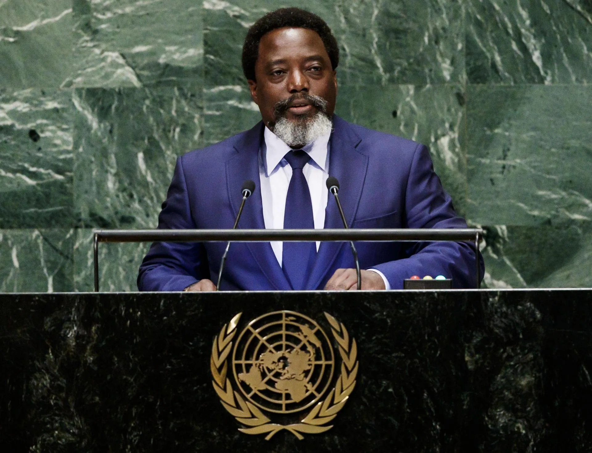 (FILE). The President of the Republic of Congo, Joseph Kabila, speaks during the General Debate of the United Nations General Assembly at the organization's headquarters in New York, United States. September 25, 2018. EFE/Justin Lane