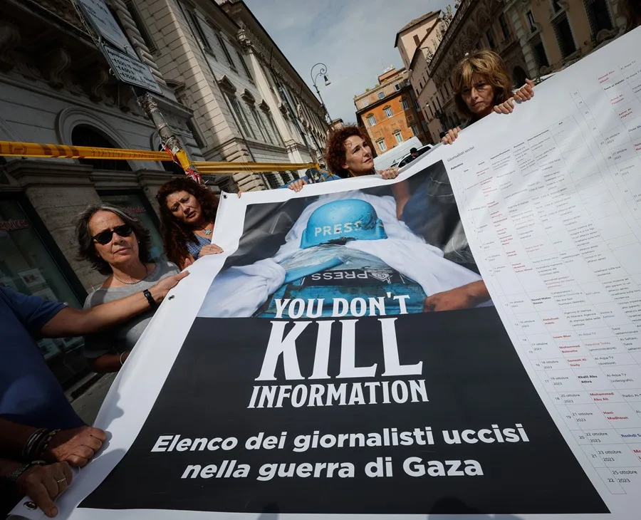 Una protesta en Roma contra los asesinatos de periodistas en Gaza
